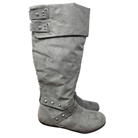 Rampage Batari Fabric Upper Faux Leather Studded Gray Boots 6 - Picture 2 of 8